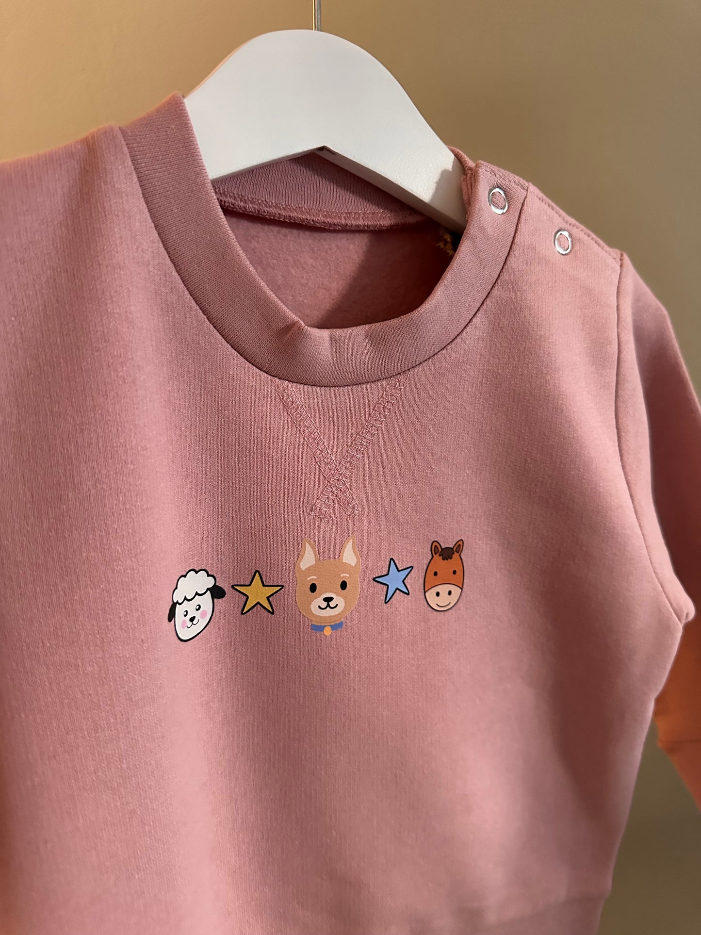 Hand printed custom personalised sweatshirt with illustration of pet dog, cat , horse ,sheep. 