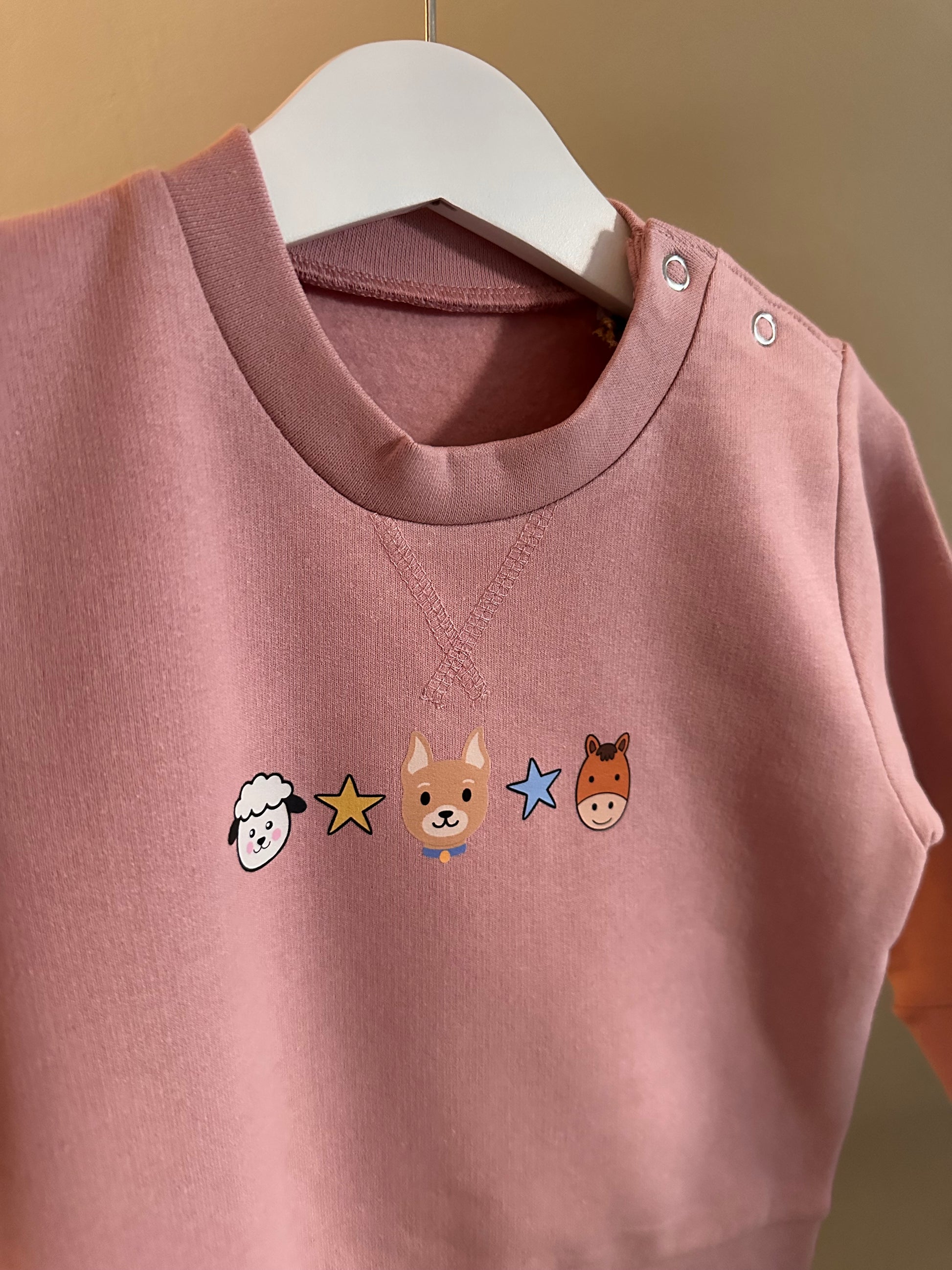 Hand printed custom personalised sweatshirt with illustration of pet dog, cat , horse ,sheep. 